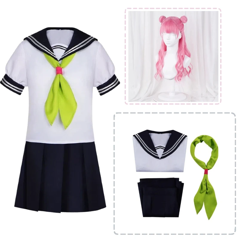

Anime Suzuki Cosplay Costume Sailor Uniform School Clothes Shirt Skirt JK Full Set with Pink Wig Role Play Outfit for Women