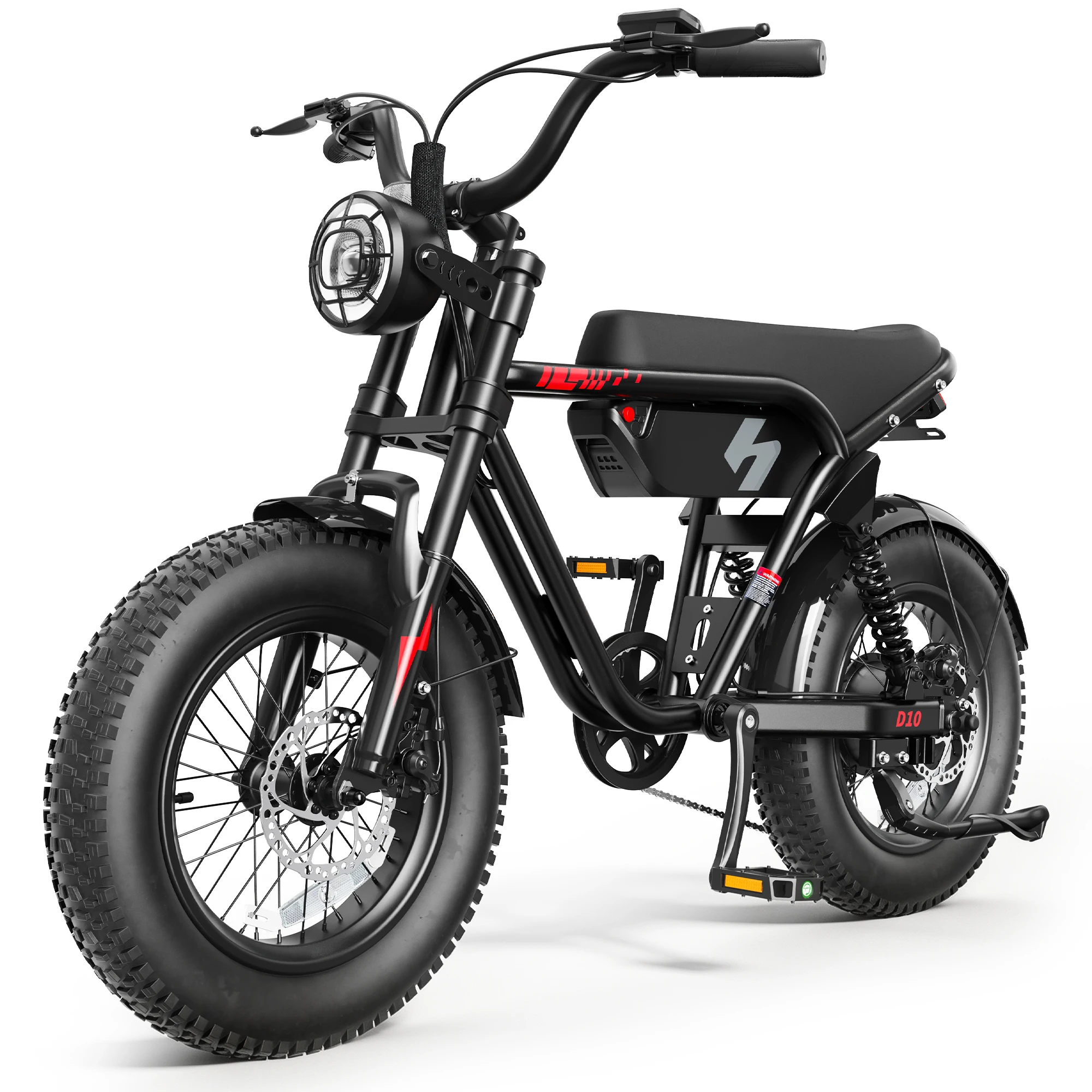 Hopepeak D10 Electric Bike, 16" Fat Tires Electric Mountain Bike, 1500W Peak Motor 48V 13Ah, 25 MPH 60Mi Range Off-Road Ebike with Full Suspension