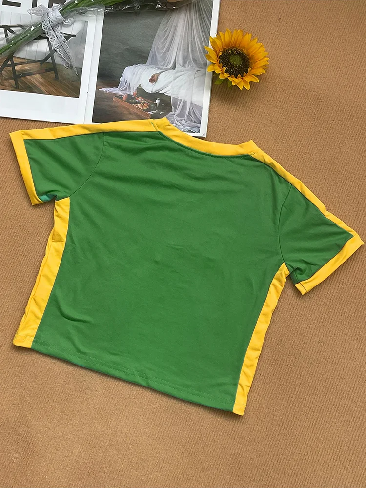 Summer Guyana Letter Pattern Embroidery Short Y2K Color Blocked Women's T-shirt Fashion Trend Street Top Women's Clothing view 3