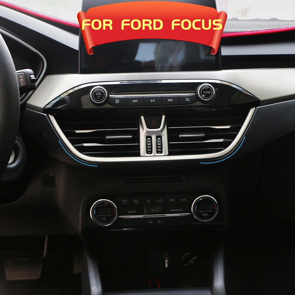 2 Colors For Ford Focus 2019 2020 Stainless Steel Central Control Air Condition Vent Outlet Underside Cover Trim Accessories