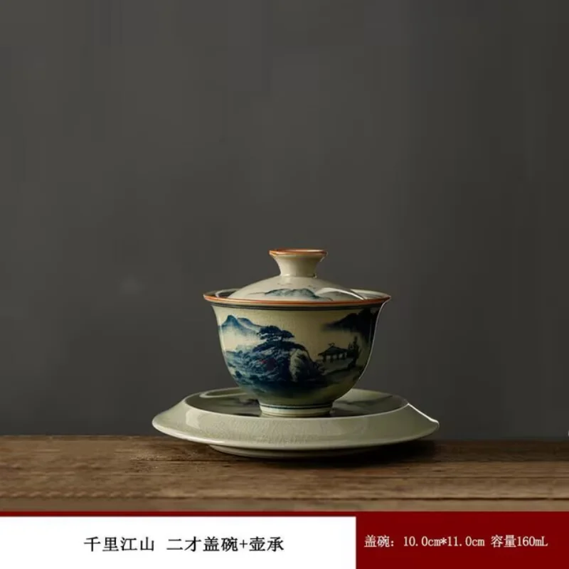 

Old Tao clay second talent lid bowl pot holder hand-painted wood-fired high-end porcelain single blue and white porcelain tea bo