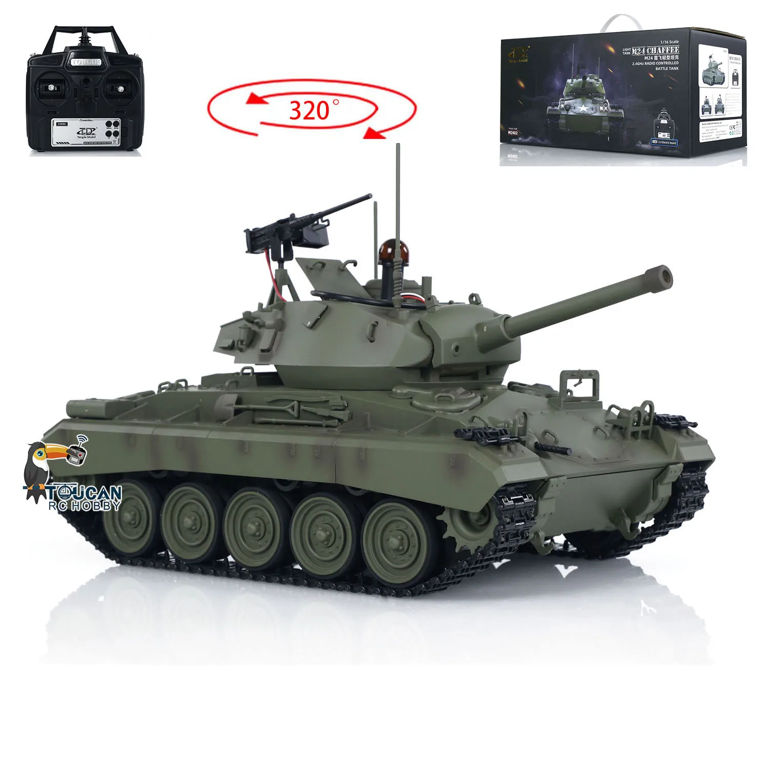 الأسهم الأمريكية Tongde 1/16 M24 Chaffee RC لعبة دبابة خفيفة مع 320 °   نموذج اللوحة العسكرية للتحكم عن بعد بالأشعة تحت الحمراء