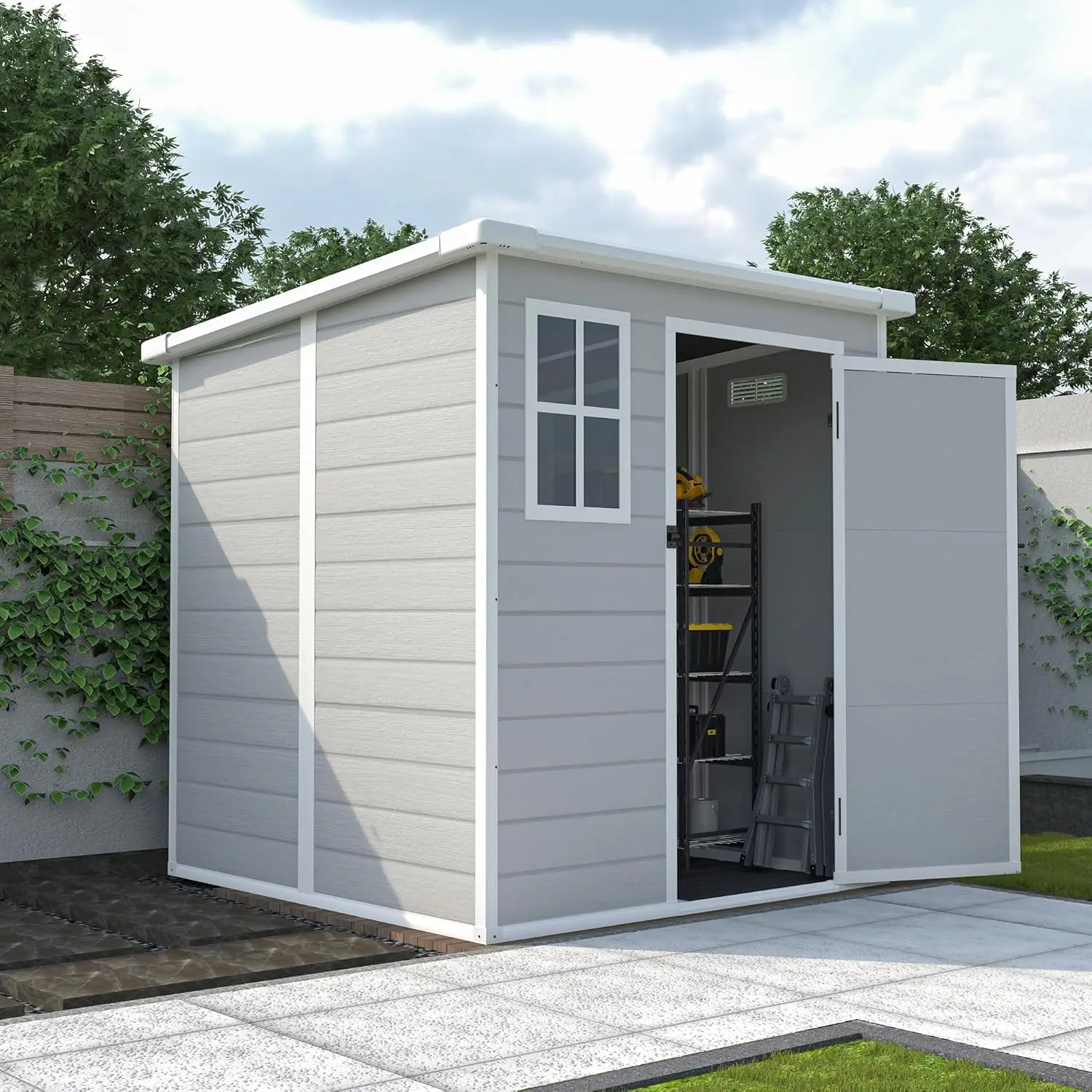 

6X6 Ft Outdoor Storage Shed With Lockable Doors And Vents, Compact Bike Waterproof Shed For Backyard Patio Lawn, Garbage Can,