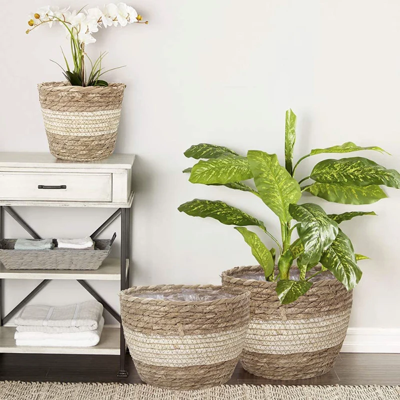 Straw Flower Pot Weaving Flower Plant Basket Grass Planter Basket Indoor Flower Pots Cover Plant Containers for Plantable Plants