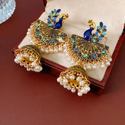 2024 Vintage Pearl Earrings for Women Steel Needle Peacock Drop Oil Round Fringe Drop Earring Party Fashion Jewelry Gifts