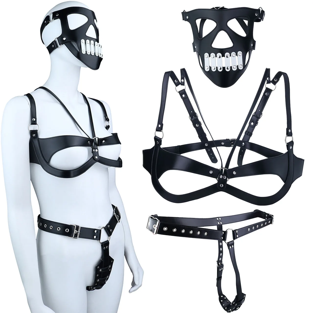 QKKQ Set Erótico: Pala con Púas, Máscara Misteriosa, Sujetador con Aberturas, Pantalones Sexys con Púas, Juegos para Adultos para Parejas