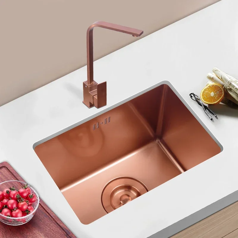 Nano 304 stainless steel  single rose gold undermount large kitchen sink with thickened bar