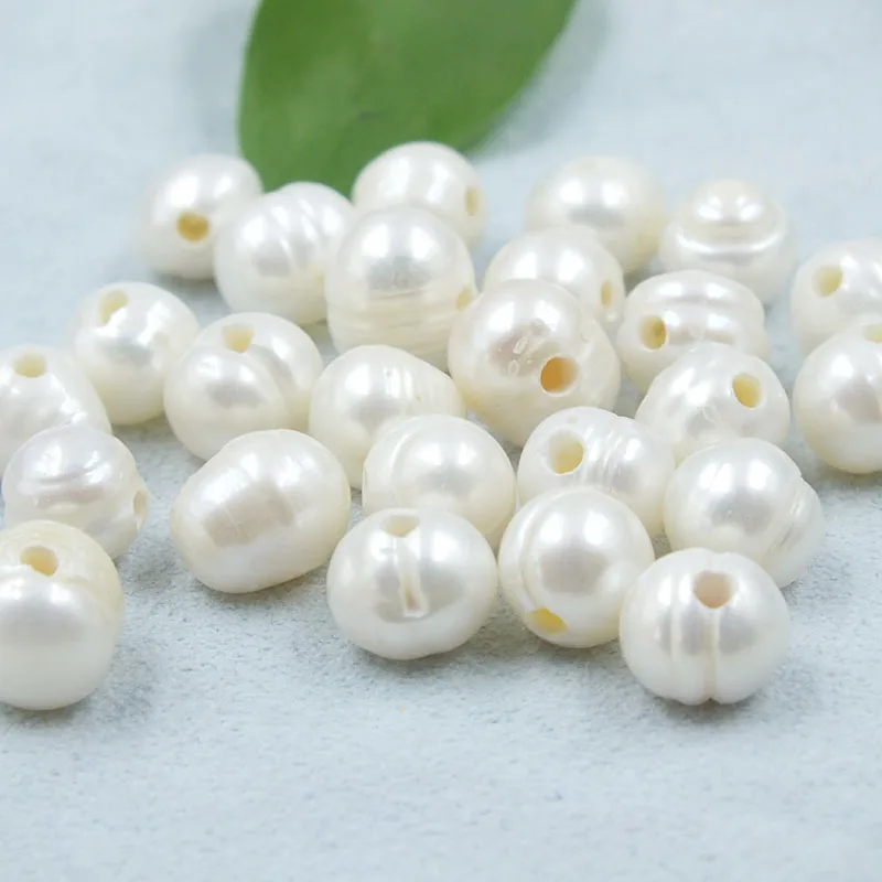 

100pieces/lot 9-10mm with 2mm hole high quality White Freshwater pearl Round Pearl Jewelry Making