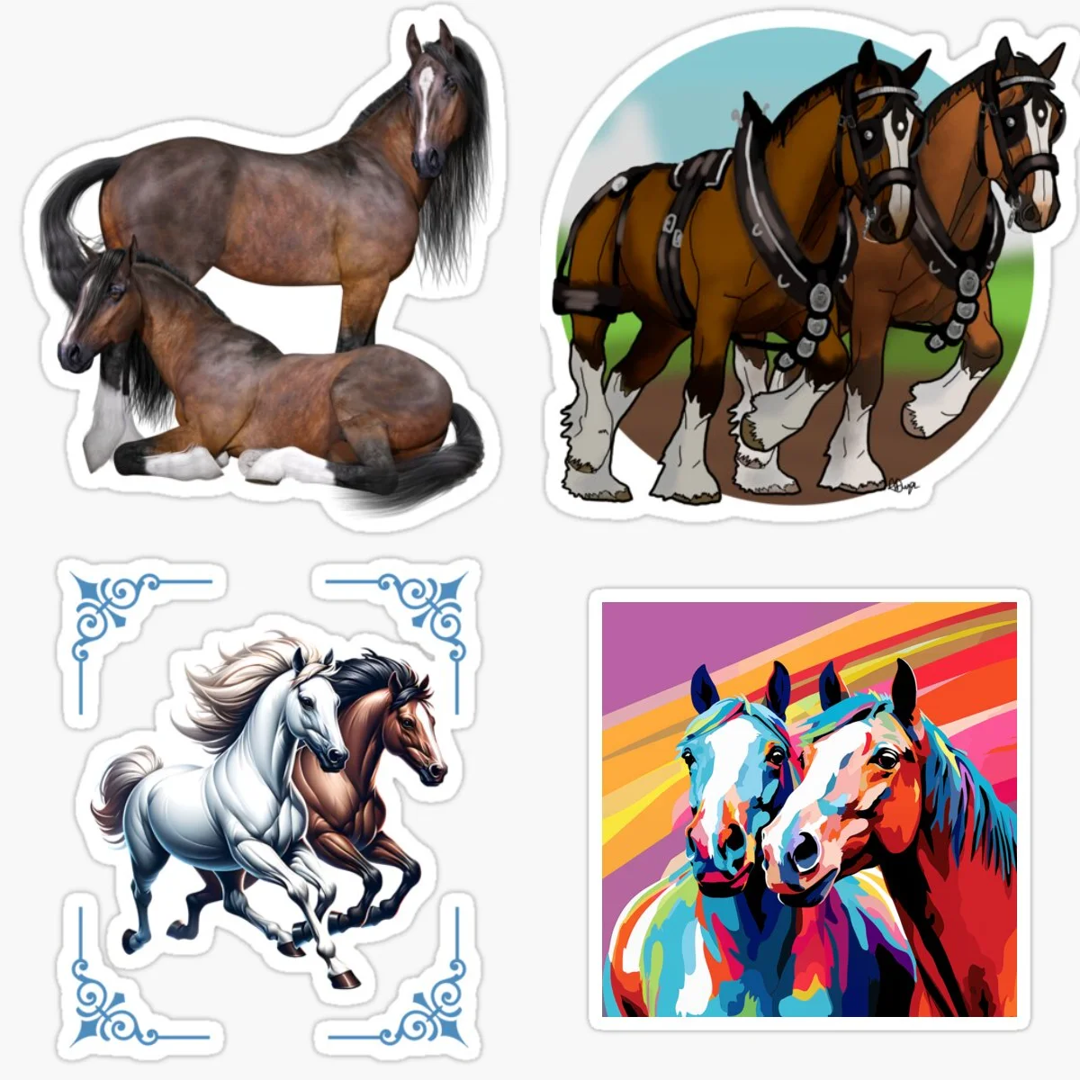 Two Horses Car Stickers for Auto Motocross Racing Laptop Helmet Trunk Waterproof Car Accessories Vinyl Self-adhesive Decals