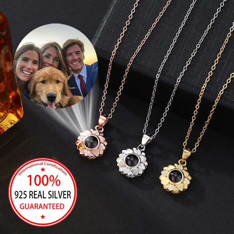 

925 Sterling Silver Custom Photo Projection Sunflower Pendant Necklace 2025 Trend Necklaces Accessories For Women Girls Gifts