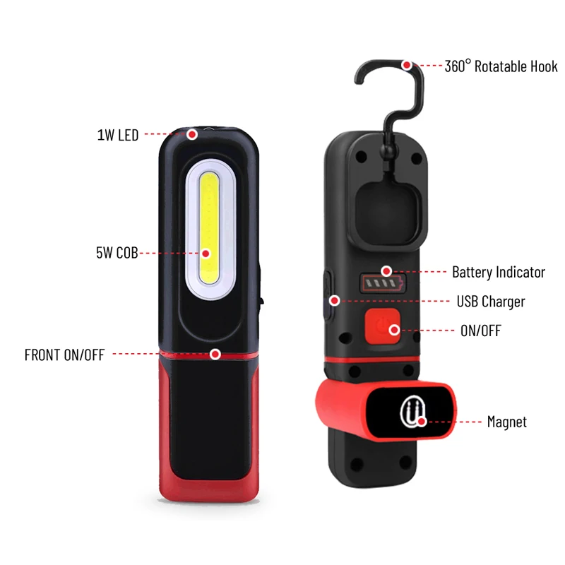 Powerful COB LED Work Light 3 Lighting Modes Handheld Flashlights Camping Light Auto Repair Light Emergency Light Worklights