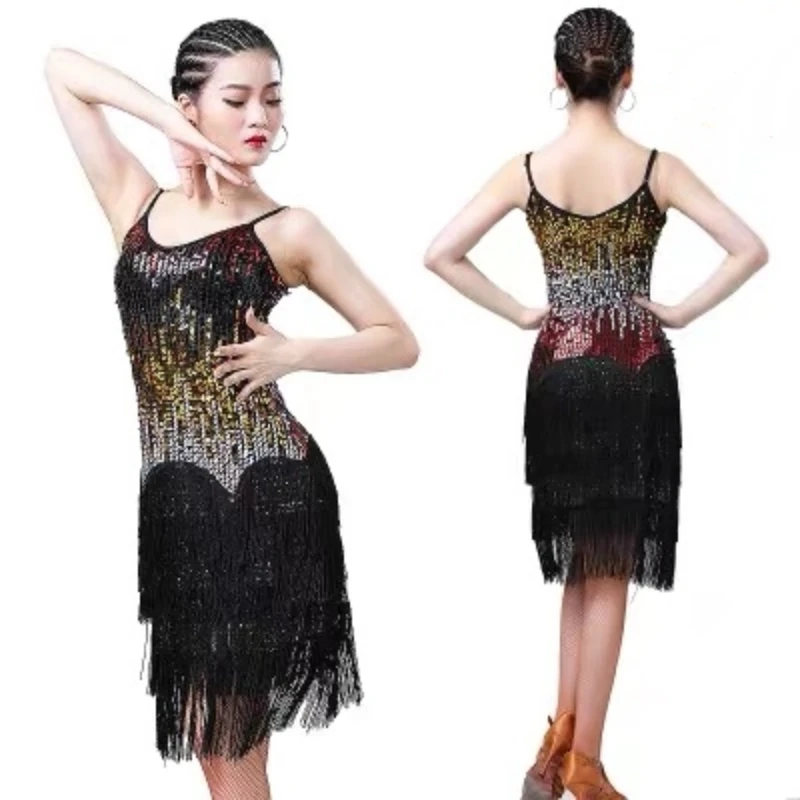 라틴 댄스 복장 새로운 섹시한 술 여성 소녀 라틴 댄스 복장 경쟁 착용 서스펜더 라틴 댄스 연습 옷