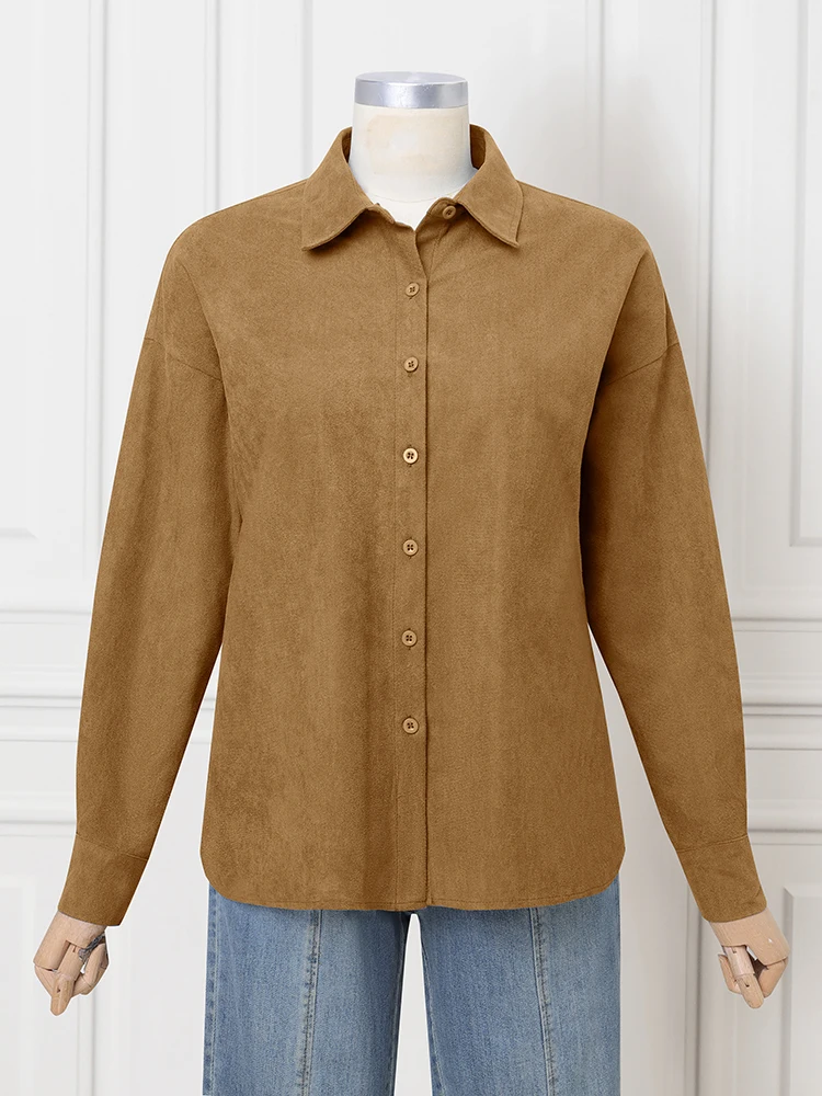 VONDA Women Fashion Long Sleeve Shirt 2025 Autumn Winter Blouses Elegant Office Lady Tops Solid Casual Loose Blusas Femininas