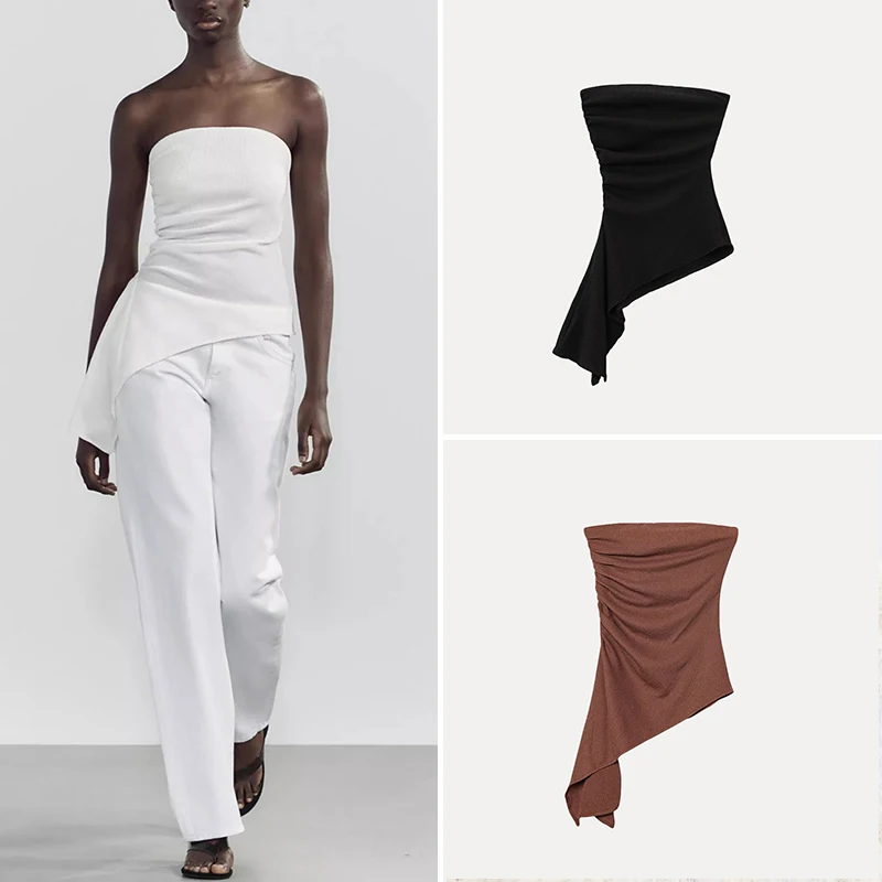 Frühling 2025, Damen Faion Wrap Brust Top, Street Sle, reine Farbe, hochwertige Textur, Eleganz, Z-Polyester-Material