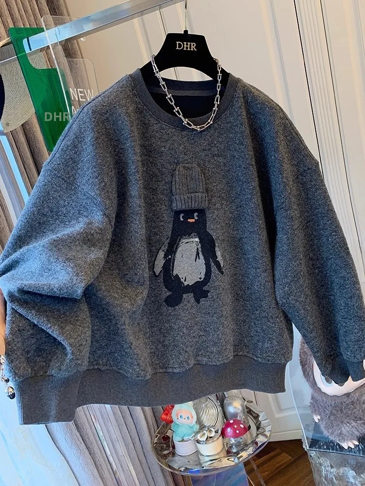 

Extra Large 300 Pou Super Cute Anti-Aging Penguin Fce round Ne Sweatirt Women Winter New Loose Overhead irt