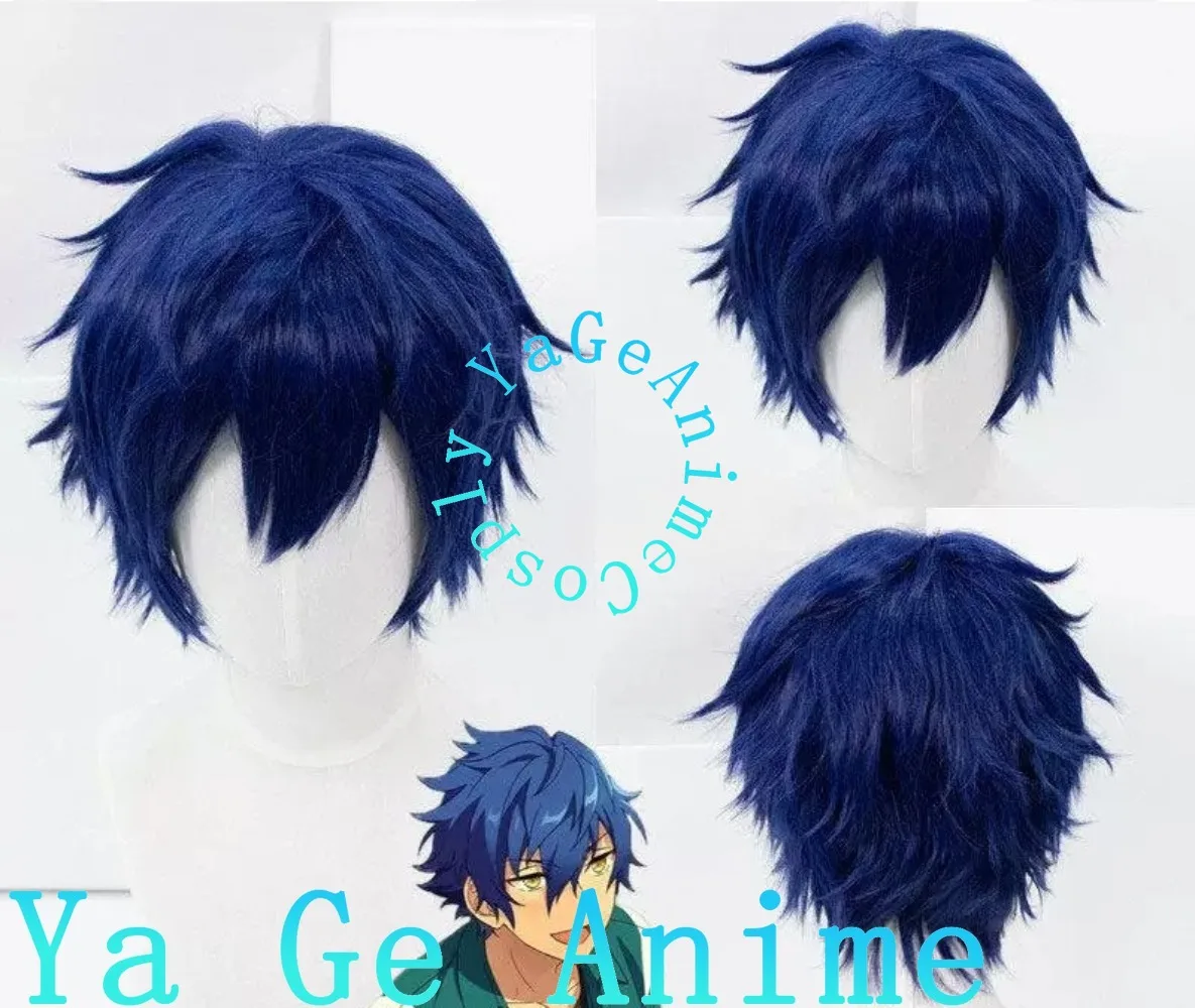 Peluca de cosplay de Jun Sazanami, peluca de personaje de chico guapo con cabello azul oscuro