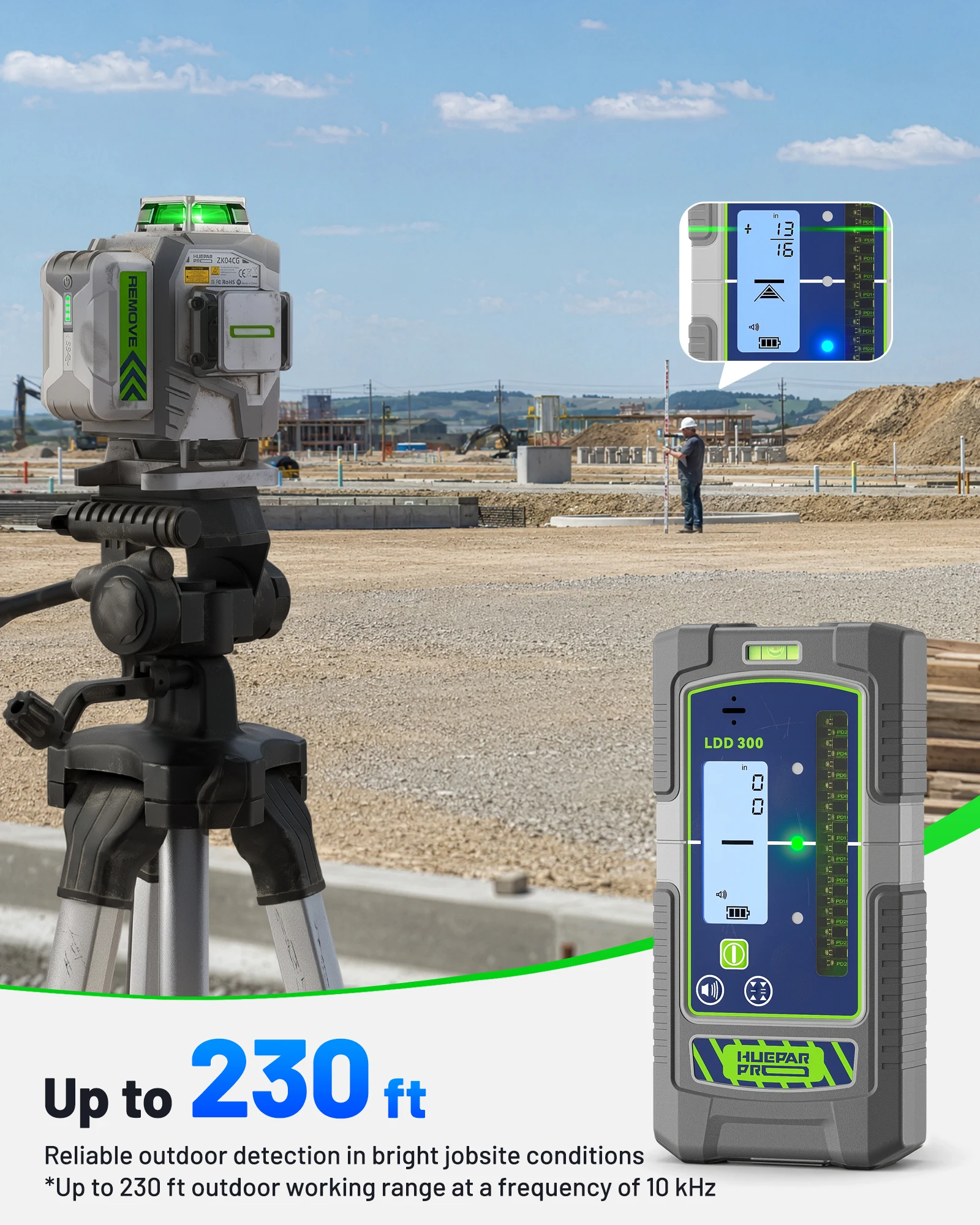 Industrial Laser Sensor - Huepar レーザーレベル用検出器 LCD ディスプレイと高精度、長距離デジタルレーザー受信機能を備えたユニバーサルレーザー受信機