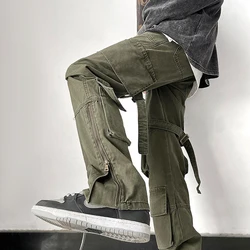 Mens Trendy Cargo Pants Hip-Hop High Street Retro Japanese Style Multi-Pocket Casual Pants 2024 Spring And Autumn New Style