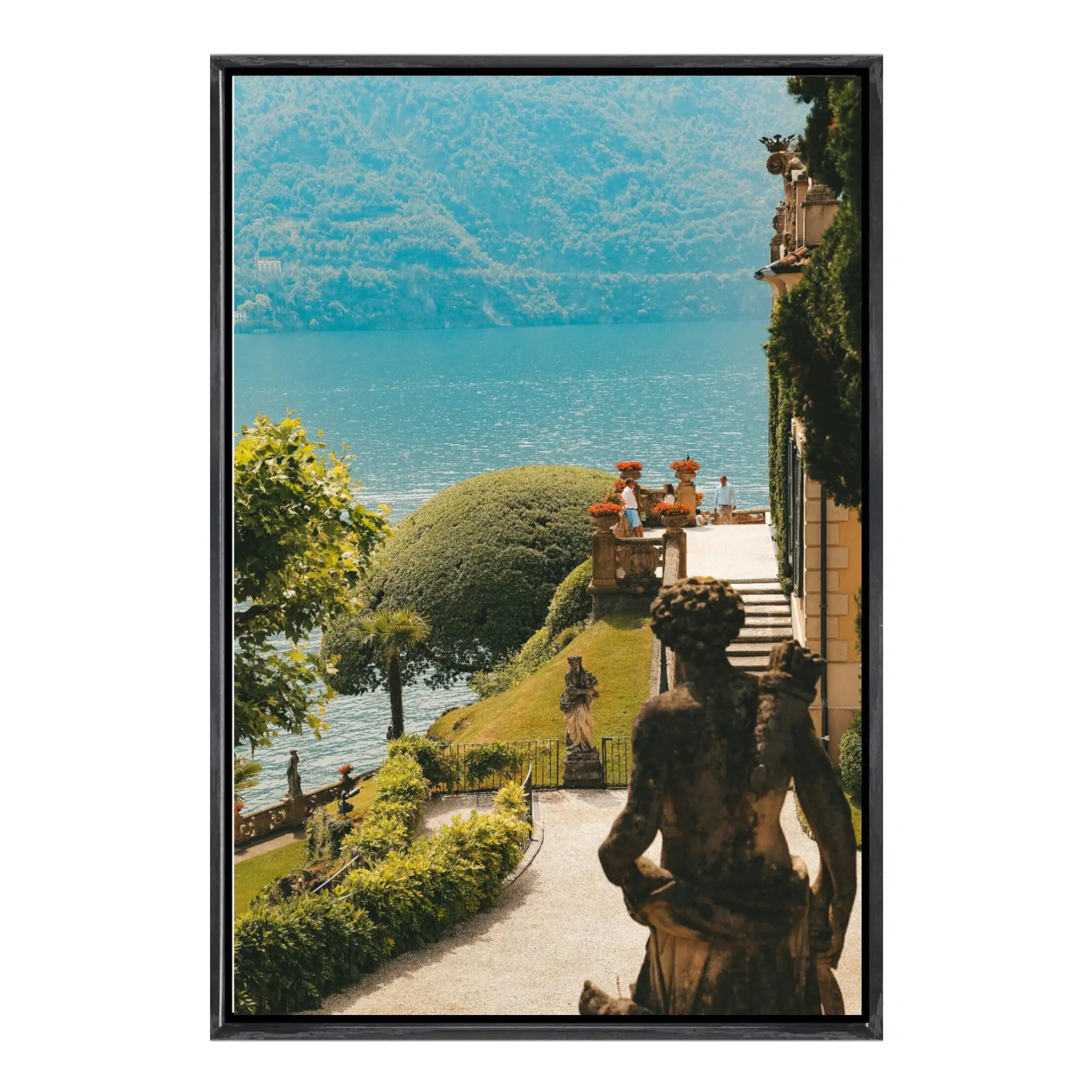 البحر الأبيض المتوسط نمط إيطاليا بحيرة كومو المناظر الطبيعية الخلابة المشهد ليكسايد العائمة مؤطرة قماش ملصق جدار ديكور