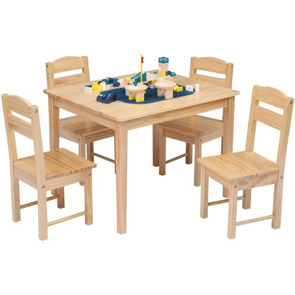

Natural 5-Piece Kids Furniture Set: Wooden Activity Table with 4 Chairs for Playroom, Reading, and Art