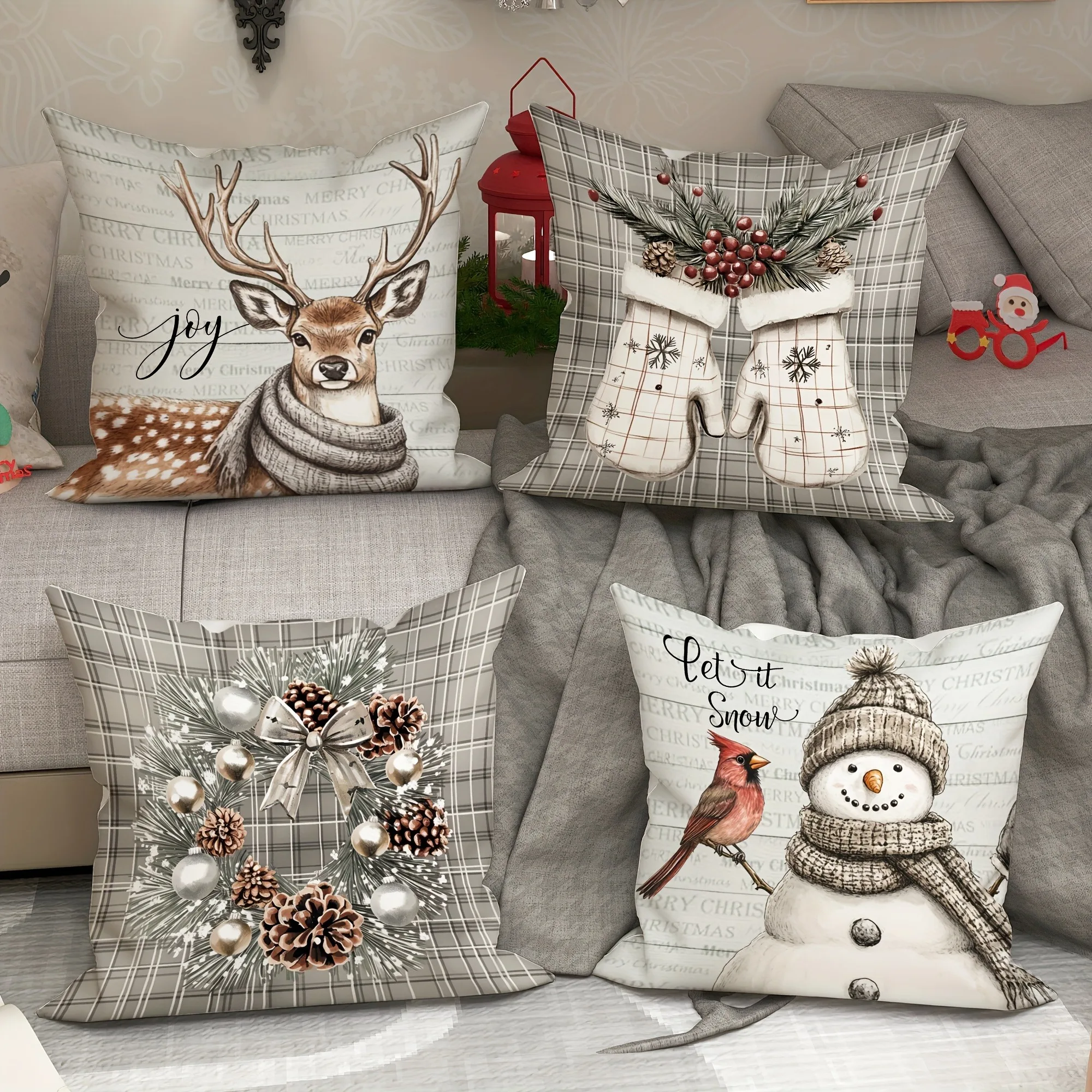 Christmas decoration pillowcase snowman garland fawn pattern suitable for home room sofa cushion cover holiday gift