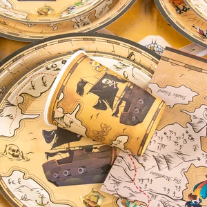 Descartável Pirate Theme Tableware for Kids, Decoração de Festa, Prato De Papel, Copo, Toalha De Mesa, Mapa Do Tesouro Do Pirata, Festa De Aniversário 12 principais vendas barco da moana - №10