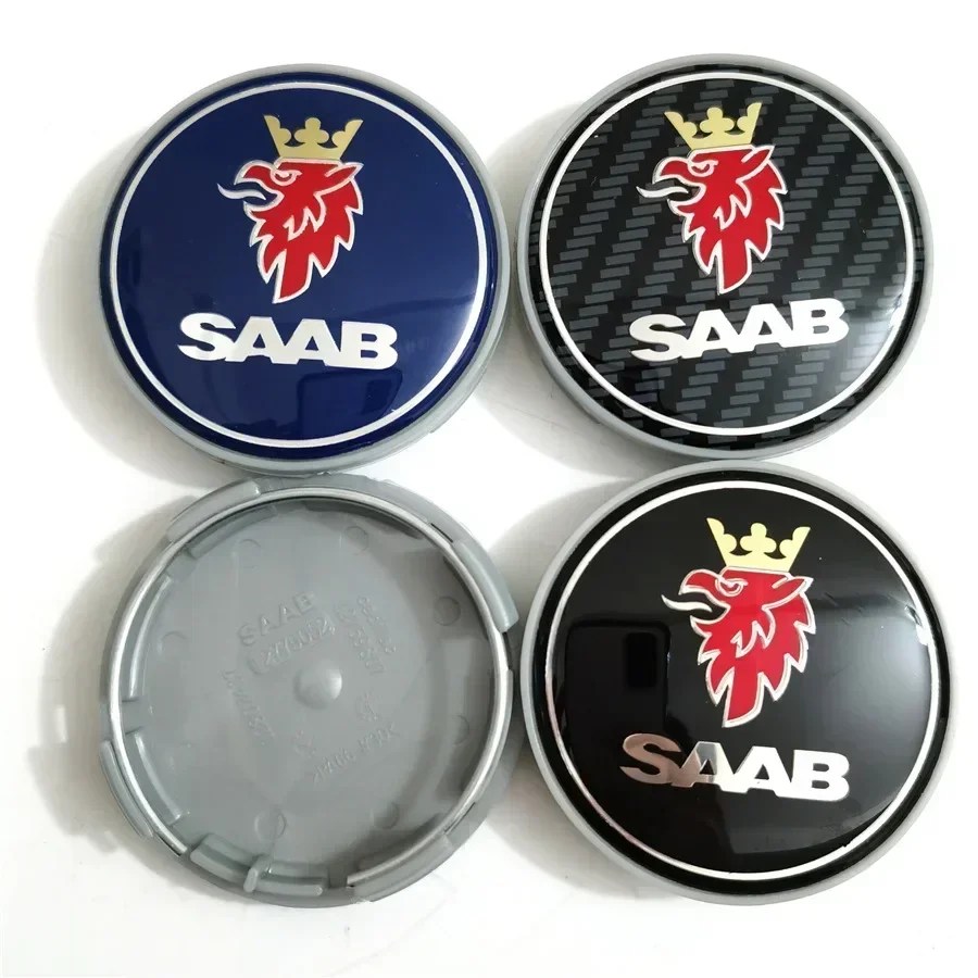 4 Stück x 63 mm blaue Carbon-Schwarz-Auto-Radnabenkappe, Felgen, Nabenkappen für SAAB 9 3 9 5 9-3 9-5 SAAB-Emblem-Abzeichen-Zubehör