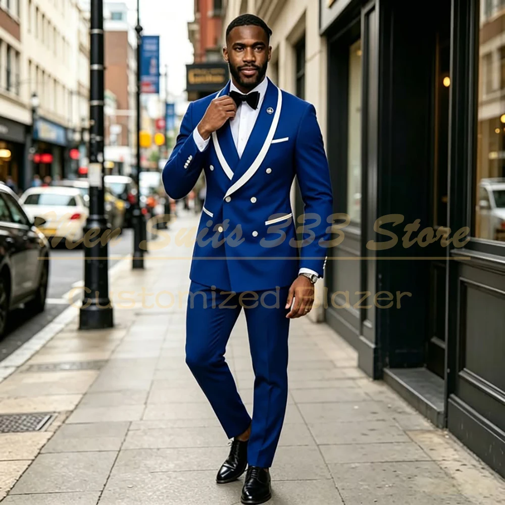 

Royal Blue Men's Suits Fashion Slim Fit Business Double Breasted Shawl Lapel Blazer Slim Fit Customized 2 Piece Jacket Pants