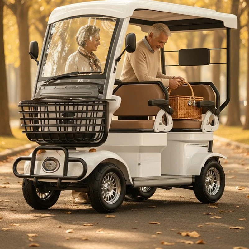 

Electric four-wheeler the elderly scooter moped home pick-up children battery car with shed