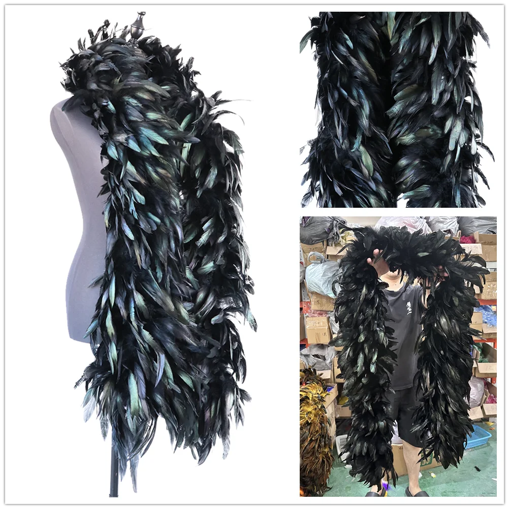 

Black Rooster Feather Boa 200g Cock Chicken Feather Shawl Performance Clothing Sewing Accessories Chrismas Carnival Plumes Scarf