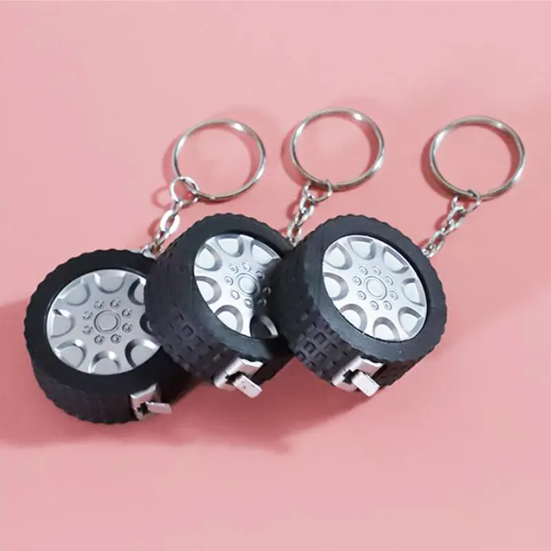 3D Mini Rubber Tire Retractable Tape Measure Sublimation Blank Heat Transfer Portable Keychain Tool Keyring for Customization
