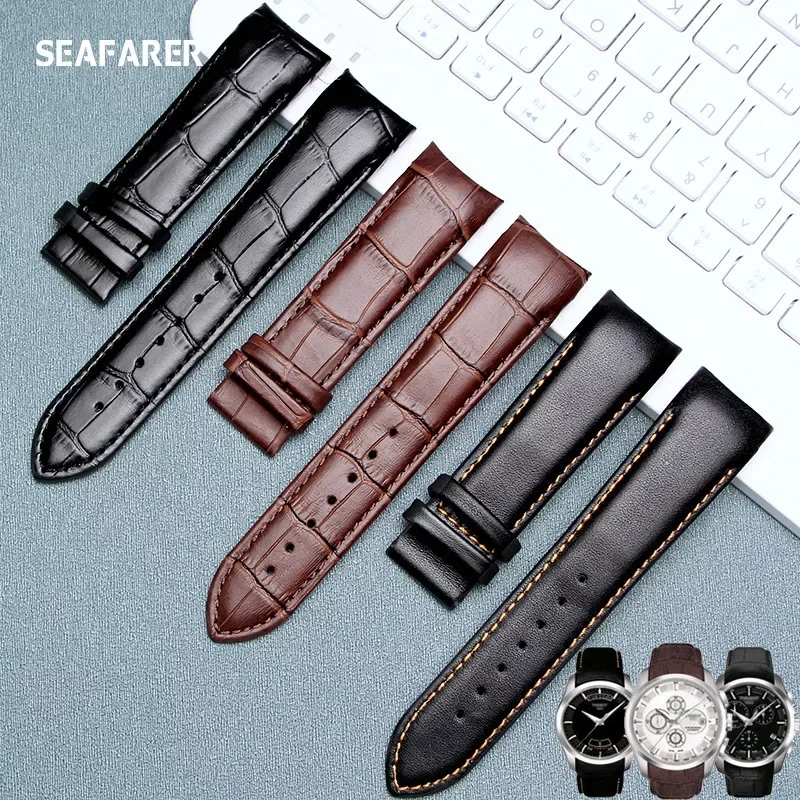 Handmade Genuine Leather Curved End Watchband 22mm 23mm 24mm for Tissot T035 Watch Band Strap Steel Buckle Wrist Bracelet