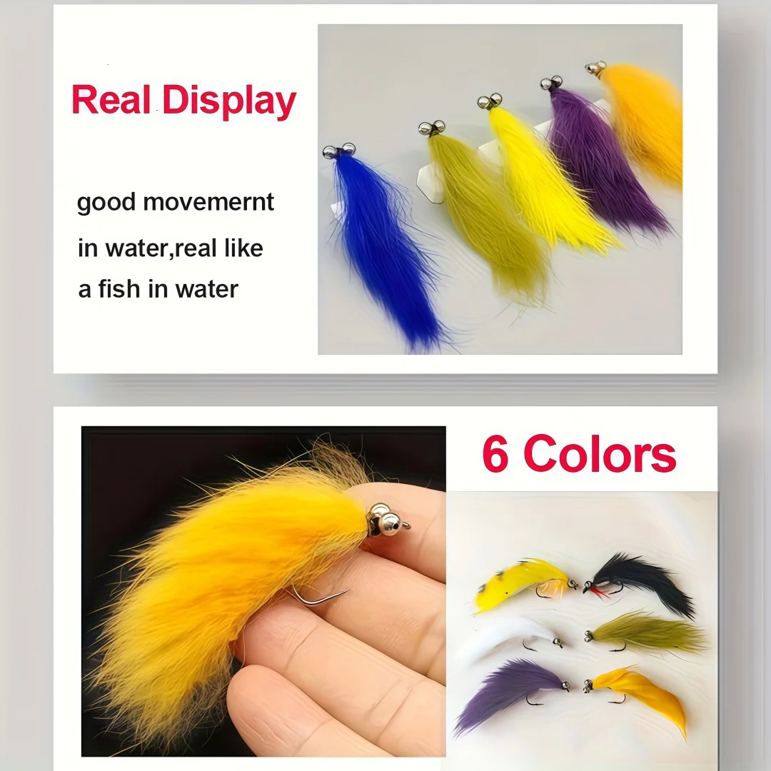 5 Stück Zonker Streamer Fliegen mit 3D-Augen, Angelköder für Barsch, Forelle, Lachs, Salzwasser- und Süßwasser-Kunstköder zum Fliegenfischen – Detail 3