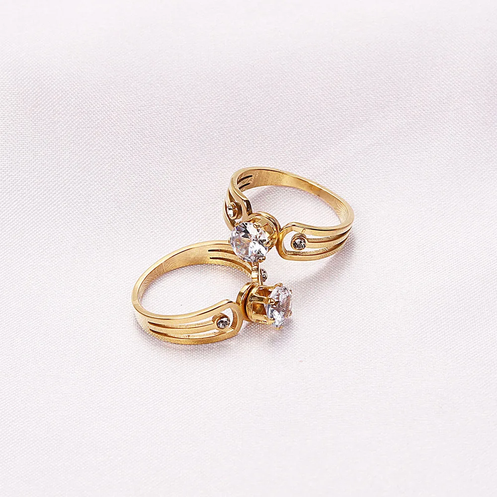 QianBei Wholesale 10Pcs Trendy Stainless Steel Jewelry Cubic Zircon Gold Plating Rings Women Men Jewelry