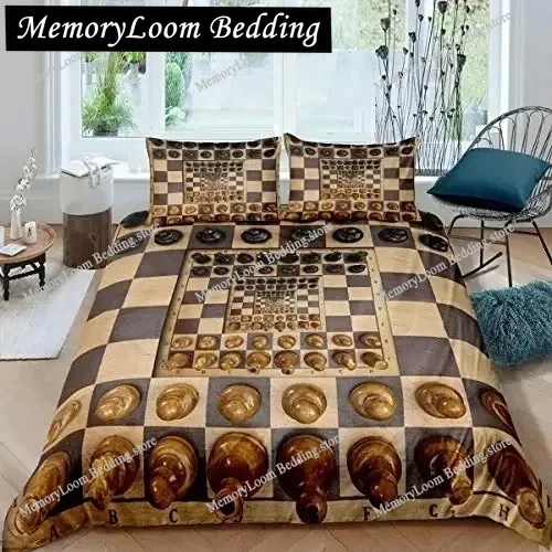 

International Chess Duvet Cover Set Black White Lattice Checkerboard Comforter Cover Competition Game For Boys Teens Bedding Set