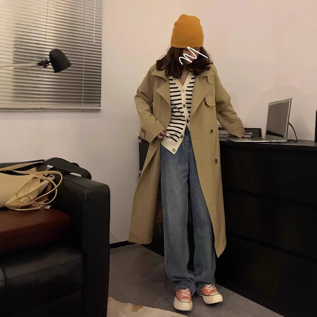 2025년 봄 가을 신상 여성 트렌치코트, 영국풍 시크 롱코트 (키 작은 여성용)