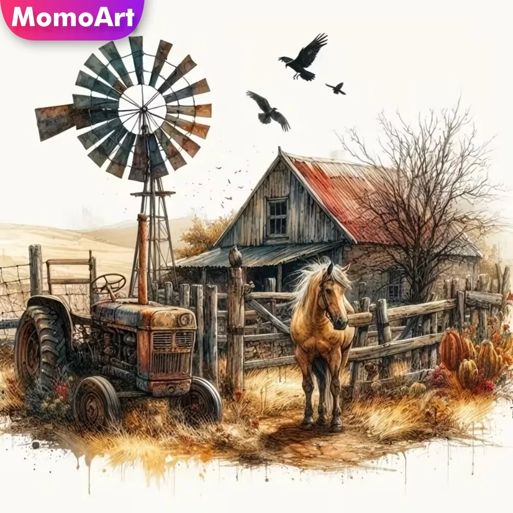 Momoart Diamond Painting Haus-Landschaft Neuerscheinung Diamant-Mosaik Traktor DIY Bild Strass-Stickerei Handgemachtes Geschenk