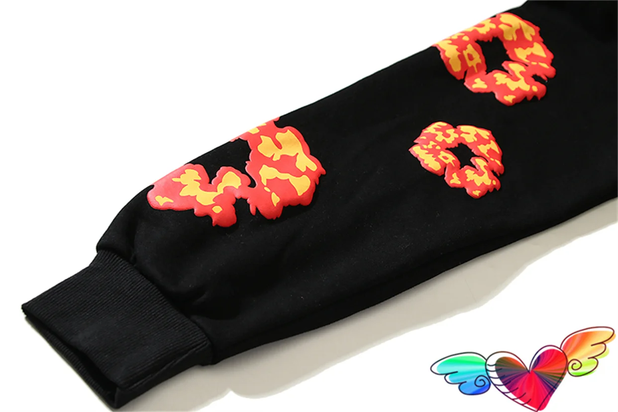 Full Puff Doughnut Logo Hoodie Men Women Flame Kapok Hoodie High Quality Pullovers Vintage Fleece Sweatshirts