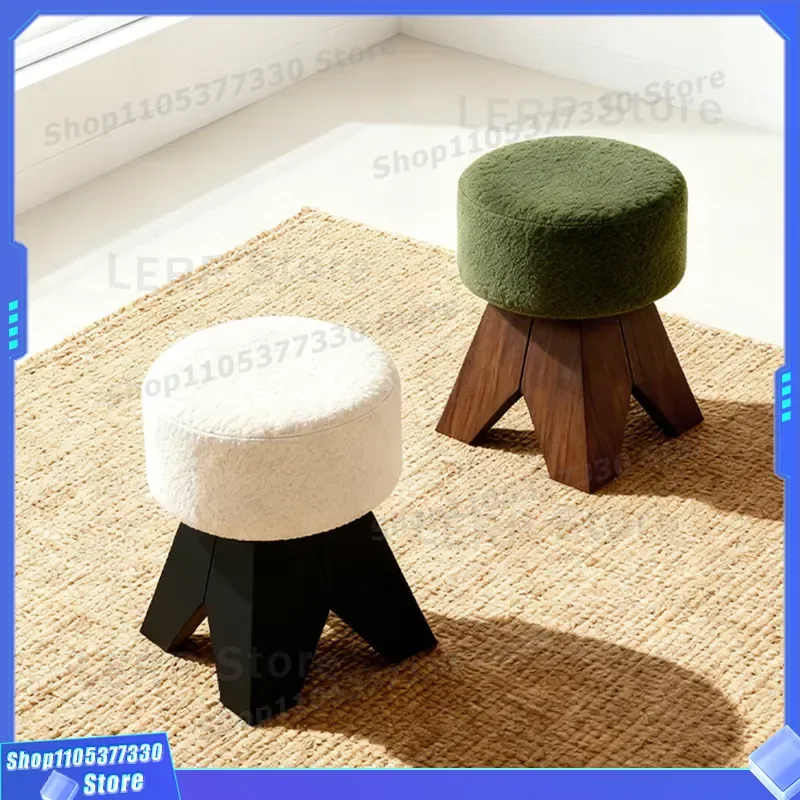 Nordic Solid Wood Square Stool Simple Round Footrest for Bedroom Dressing Tea Table Shoe Changing Pedal Home Decor Model Room