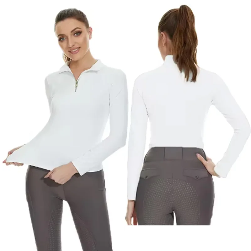 Blusa para montar a caballo con logotipo M, camisetas ecuestres de manga larga con cremallera, camisetas deportivas de competición, ropa de capa base de entrenamiento de otoño