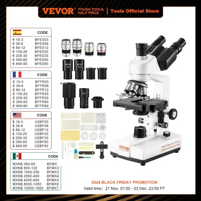 VEVOR Compound Trinocular Microscope 40X-5000X Magnification Lab Microscope with LED Illumination External Interface and Slides