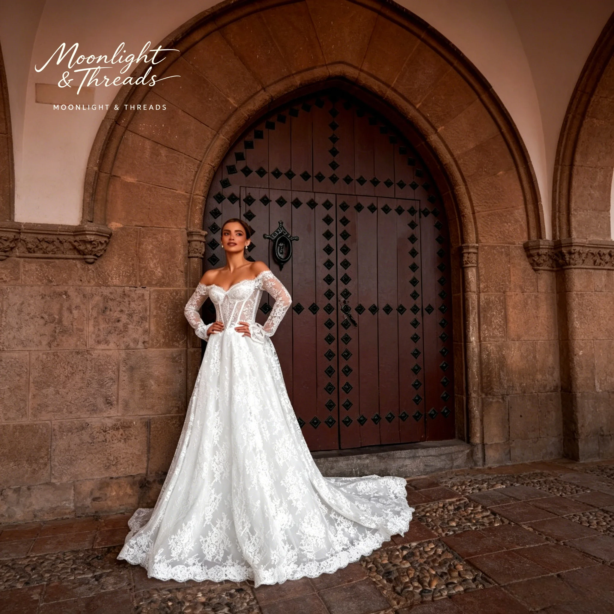 

Exquisite White Lace Strapless Wedding Dress Long Sleeves Cutout Backless Design Intricate Embroidery