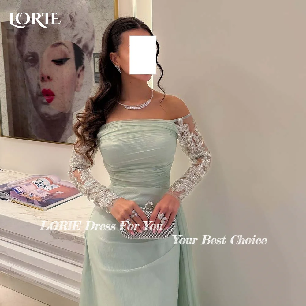 LORIE Mermaid Formal Evening Dresses Off Shoulder Long Sleeve Prom Gowns Tulle Elegant Backless Mint Evening Party Dresses 2024