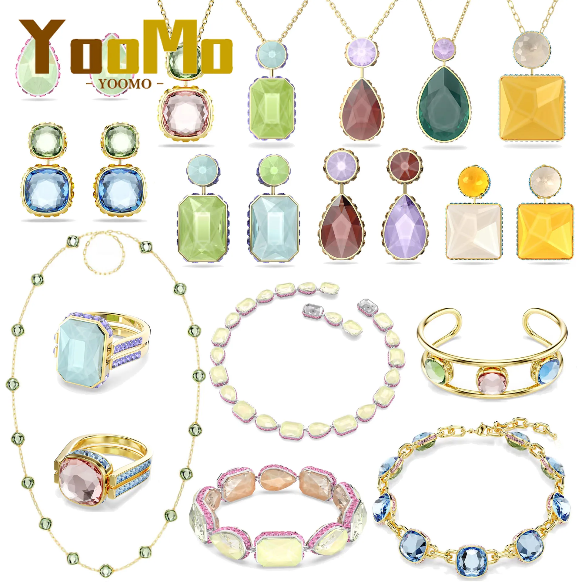 

Double-Sided Crystal Octagonal Cut Romantic Original Fine Jewelry Sets Geometric Bracelet Flip Crystal Necklace Gift for Women