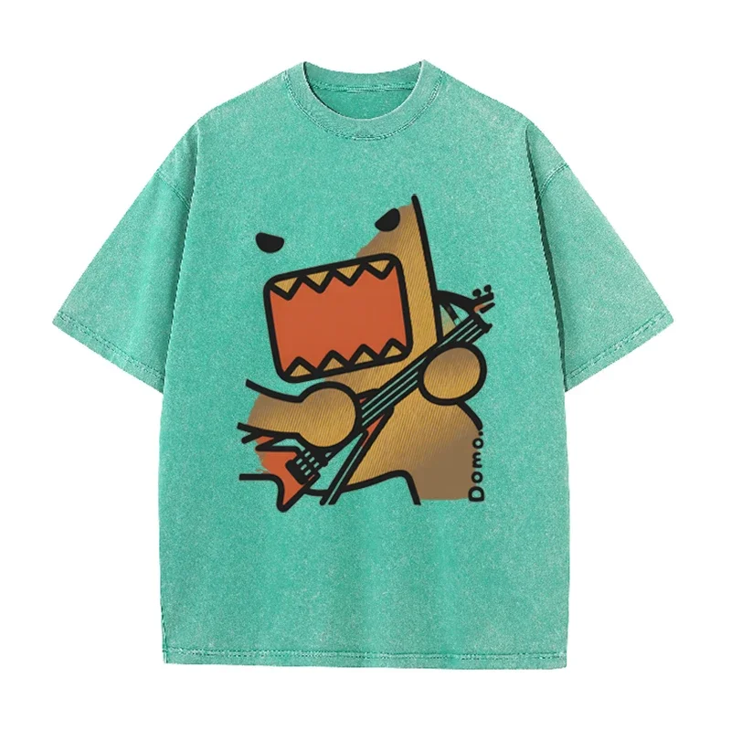 Domo Rock Guitar Graphic Print Vintage Washed Brown Casual Cartoon T-Shirt – Detail 7