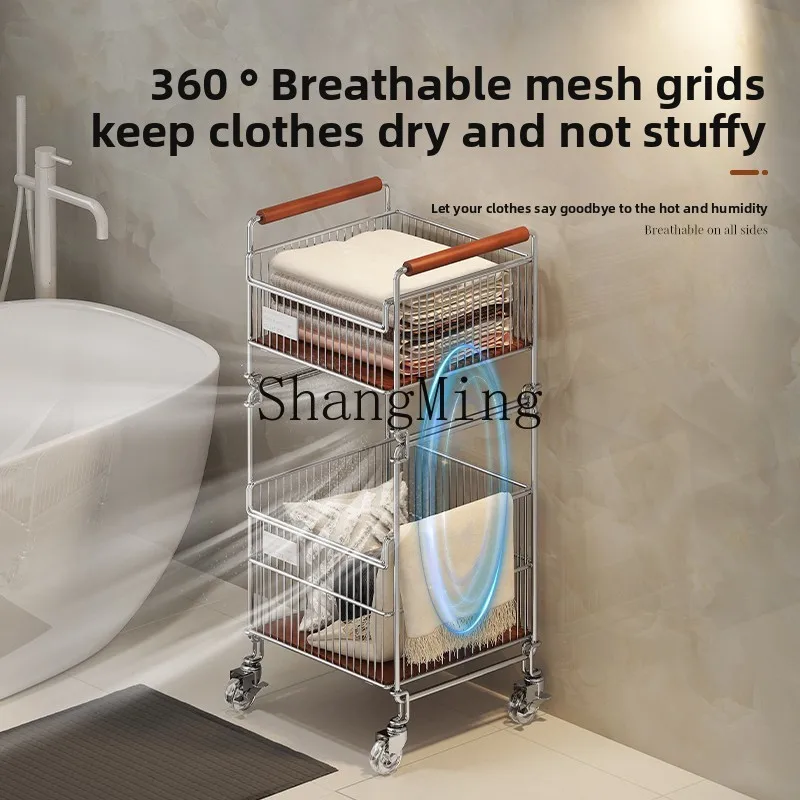 

ZYYNew Modern Household Dirty Basket Double Layer Clothes Sorting Bathroom Mobile Clothes Storage Basket Cart Shelf