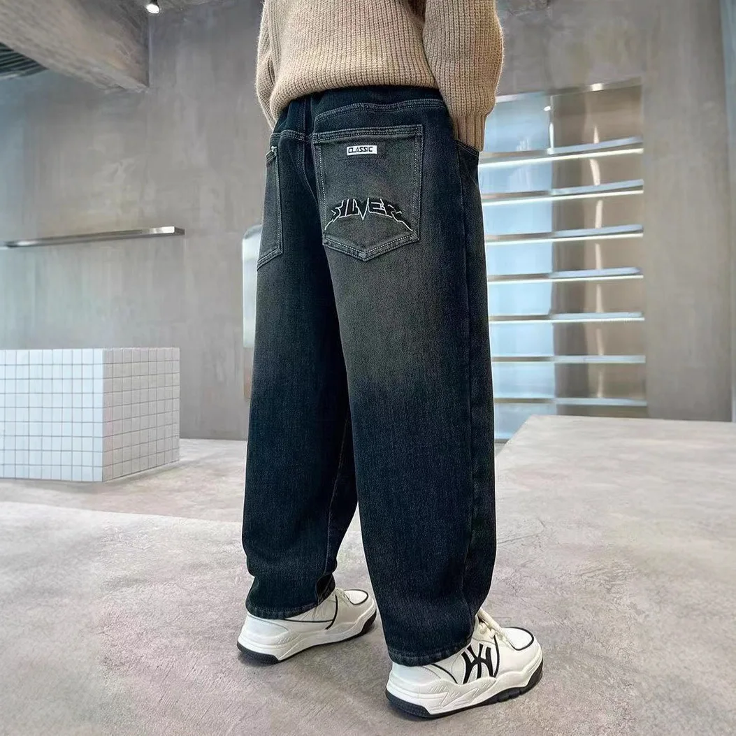 

Boys' Denim Pants 2025 New Autumn Teenager Children Straight Jeans Boys Kids Handsome Spring Loose Straight Jeans Trousers 5-14Y