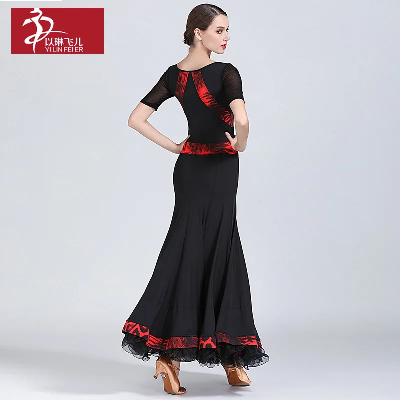 1pcs/lot woman fashion patchwork long ballroom dancing dress girl waltz dancing ruffles dancing dress