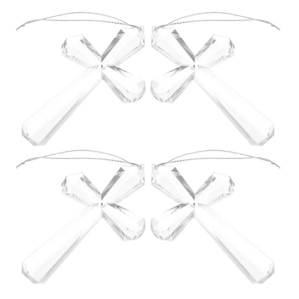 

4Pcs Transparent Acrylic Cross Hanging Clear Cross Ornament Religious Christmas Tree Decoration Car Rearview Mirror Pendant