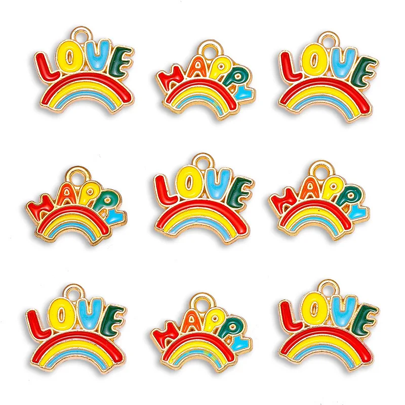 20 pcs/lot Fashion Alloy Love Happy Rainbow Pendant Accessories Charms for Women, Earrings/Necklace Handmade DIY Jewelry